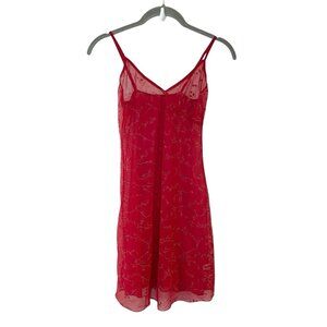 Jolie Intimates Red Floral Sheer Mesh Y2K Babydoll Slip Mini Dress Fairy Size M